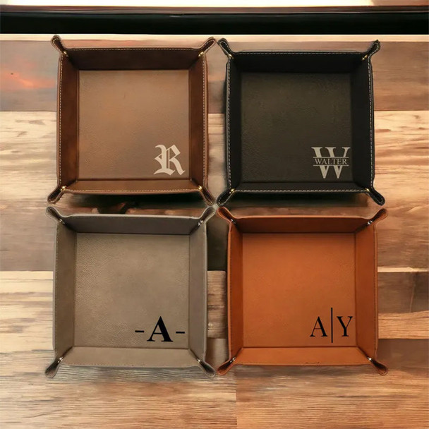 Personalized Leather Valet Tray, Engraved Vegan Leather Tray