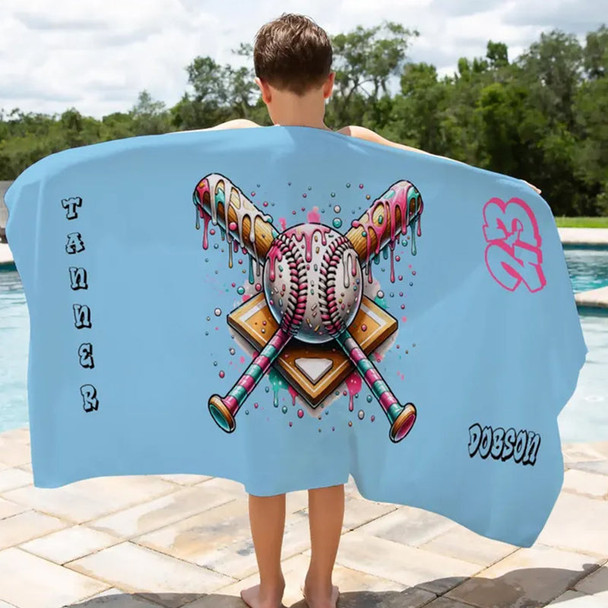 Custom Drip Baseball Beach Towel, Ice Cream Drip Baseball Towel