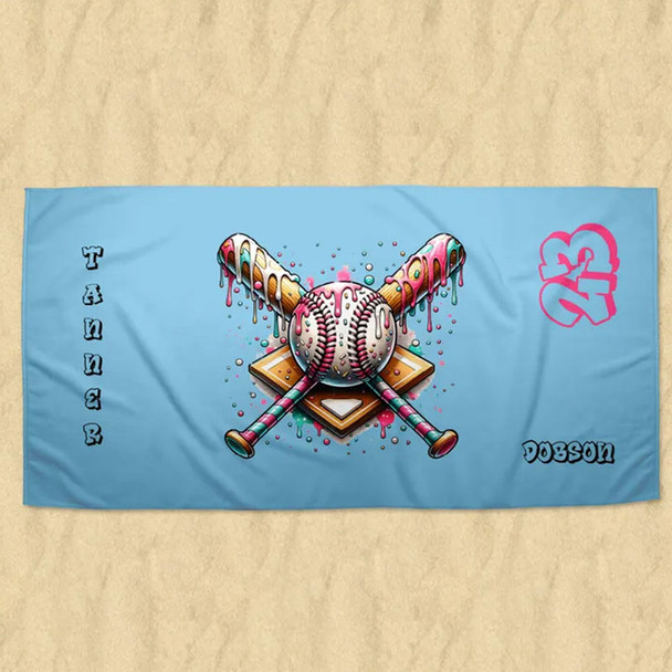 Custom Drip Baseball Beach Towel, Ice Cream Drip Baseball Towel