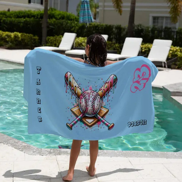 Custom Drip Baseball Beach Towel, Ice Cream Drip Baseball Towel