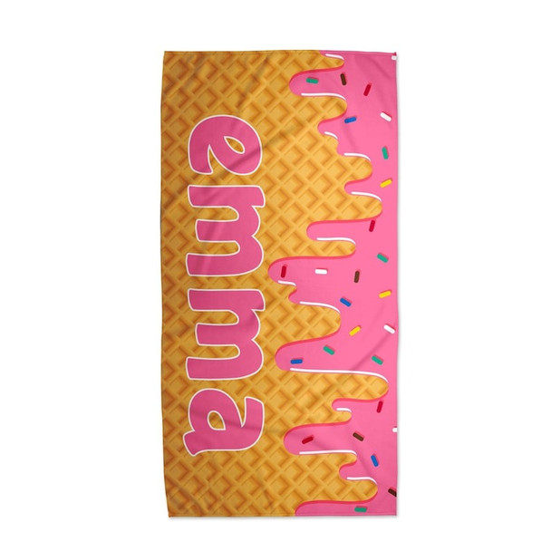 Personalized Ice Cream Drip Beach Towel Birthday Gift For Boys and Girls