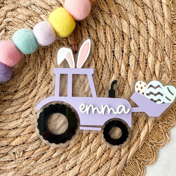 Easter Basket Tag I Personalized Name Tag I Digger Tractor Name Tag