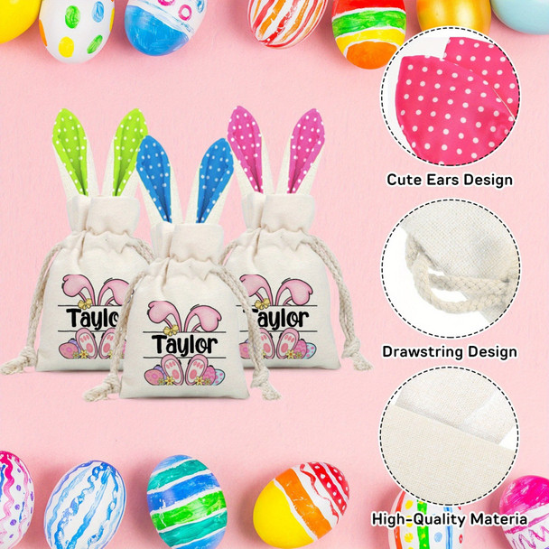 Custom Easter Bunny Sack - Personalized Rabbit Print Gift Bag with Name