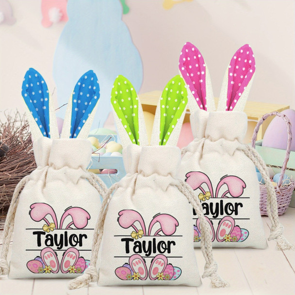 Custom Easter Bunny Sack - Personalized Rabbit Print Gift Bag with Name