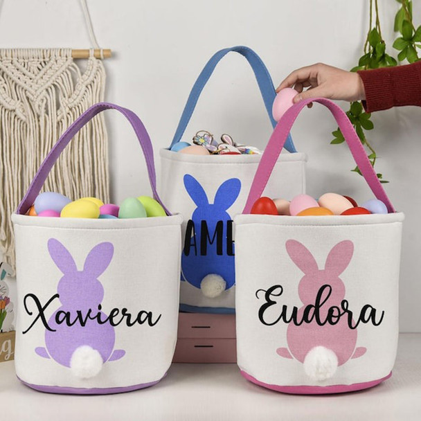 Kids Egg Hunt Bags, Personalized Easter Basket, Custom Name Bunny Basket