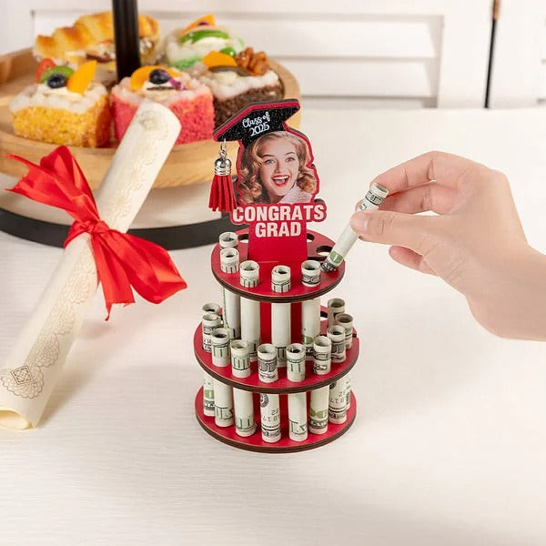 Personalized Graduation Cap Photo Wooden Cake Money Holder