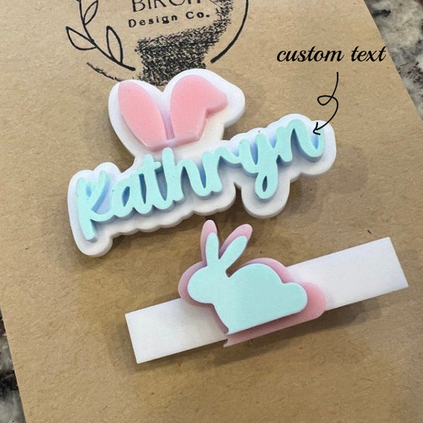 Personalized Easter Bunny Acrylic Hair Clip | Custom Name & Letter Design