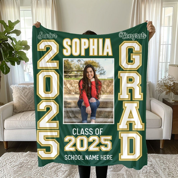 Personalized Photo & School Logo Class of 2026 Blanket Graduation Gift