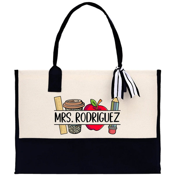 Personalized Teacher Tote Bag, Custom Teacher Name Bag