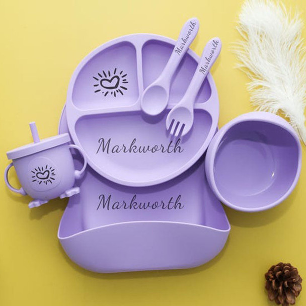 Personalized Silicone Baby Weaning Set | Engraved Silicone Bib