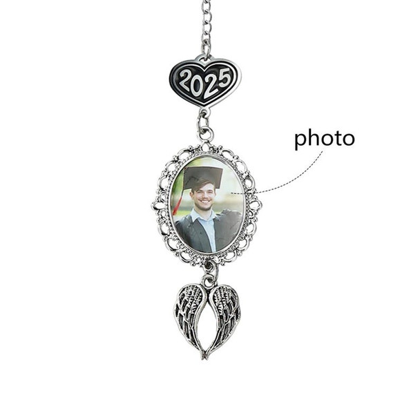 Custom Graduation Tassel Photo&Text Charm with Angel Wing