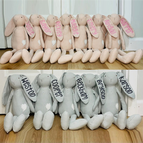 Personalized Easter Striped Plush New Baby Bunny, Long Ear Bunny
