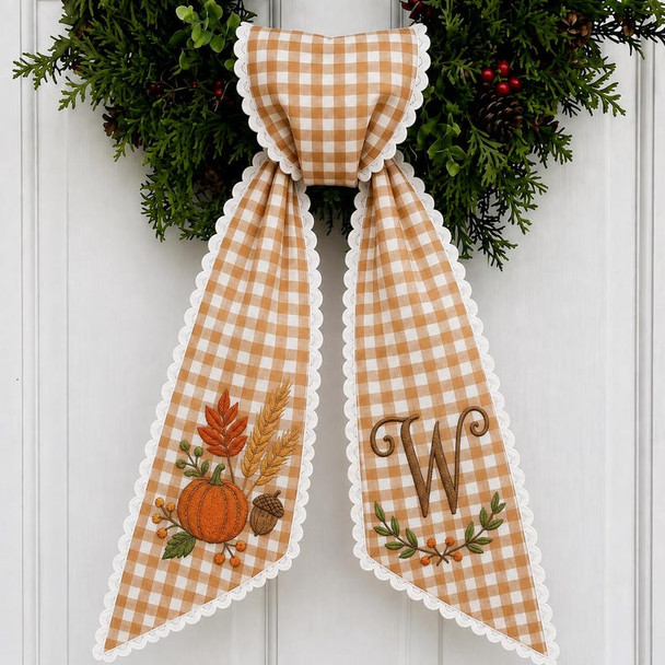 Fall Pumpkin Wreath Sash with Custom Initial