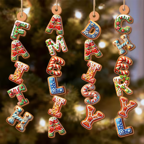 Custom Gingerbread Alphabet Ornament, Kids Name Ornament