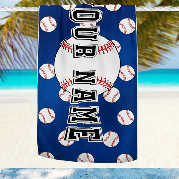 Name Customized Beach Towel, Baseball Pattern Personalized Beach Blanket