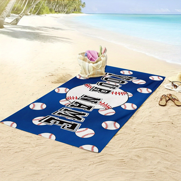 Name Customized Beach Towel, Baseball Pattern Personalized Beach Blanket