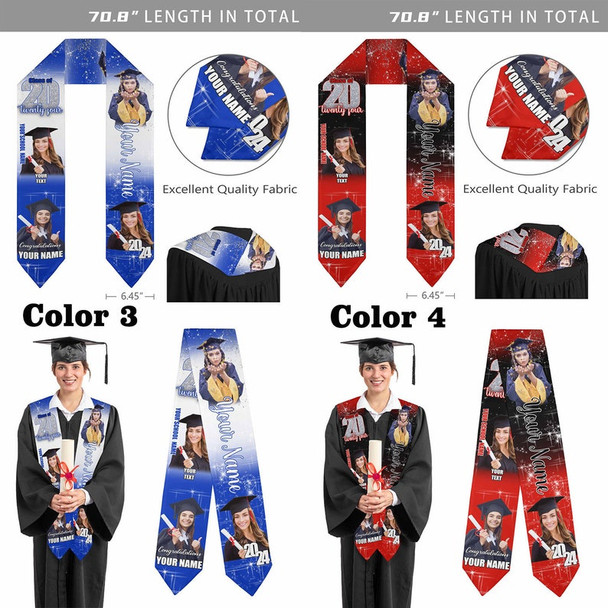 Custom Graduation Stole with photos, Your School Colors Personalized Stole