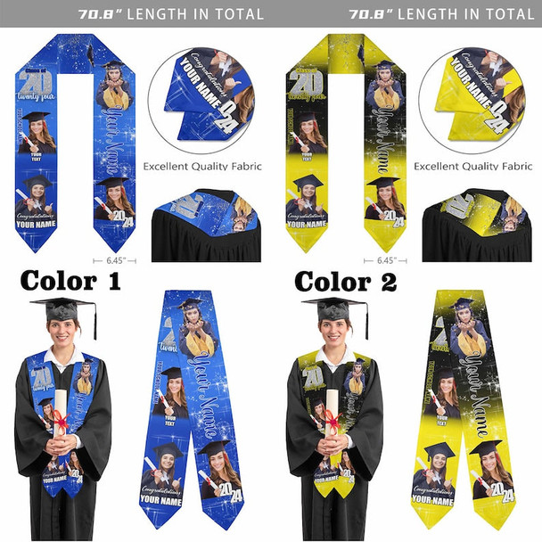 Custom Graduation Stole with photos, Your School Colors Personalized Stole