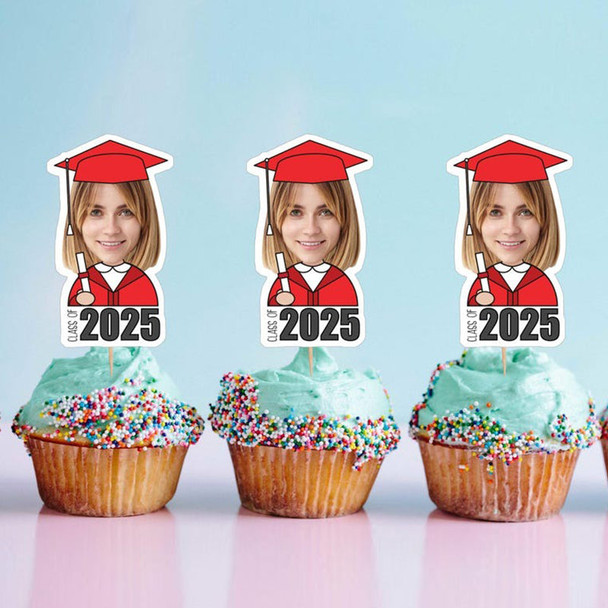 Graduation Cupcake Toppers with Photo, Class of 2025 Cupcake Toppers