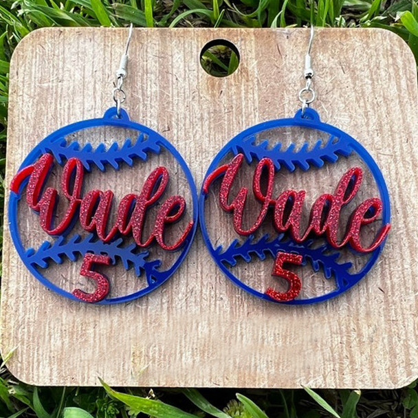 Baseball Earrings with Player Name and Number