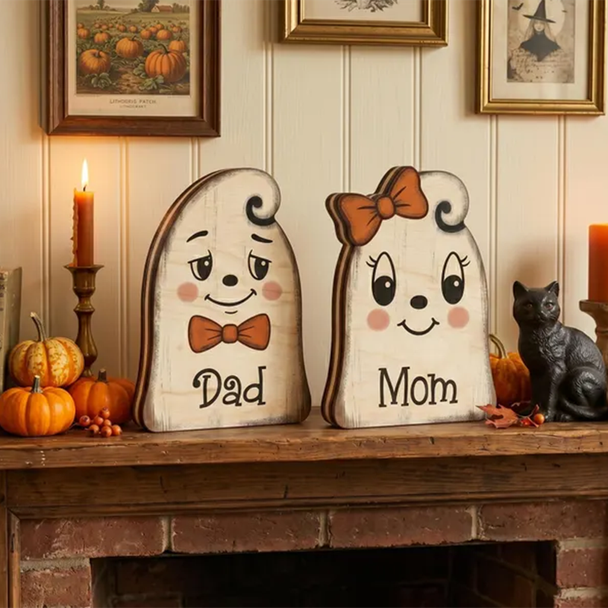 Vintage Halloween Decor Indoor, Custom Name Family Wooden Block for Shelf Decor,