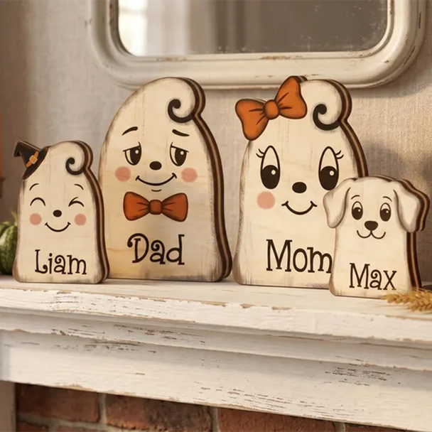 Vintage Halloween Decor Indoor, Custom Name Family Wooden Block for Shelf Decor,