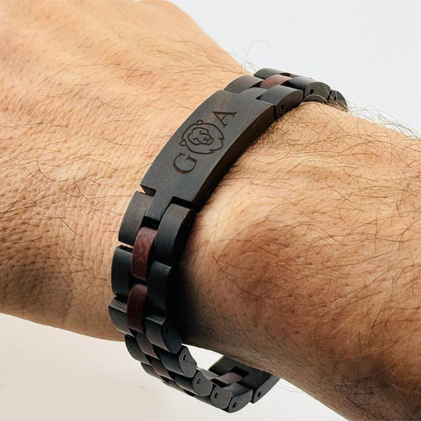 Engraved Wooden Men's Link Bracelet, Custom Wrist Band for Men
