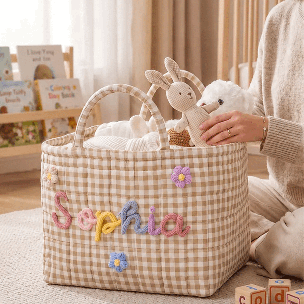 Personalized Quilted Baby Basket, Custom Baby Shower Gift