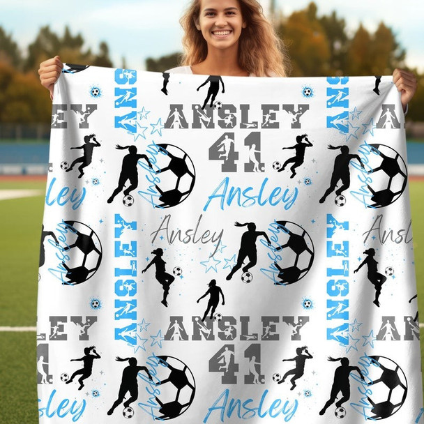 Custom Name Soccer Blanket, Personalized Soccer Girl
