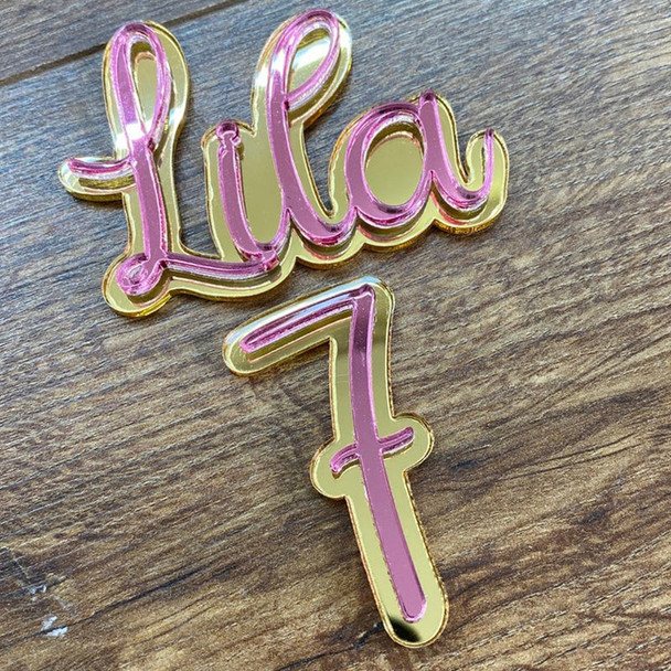 Double layered acrylic cake topper / cake charm - Name and Number