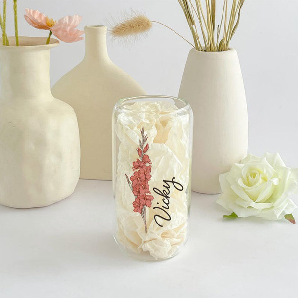 Personalized Birth Flower Tumbler With Name, Birth Flower Glass