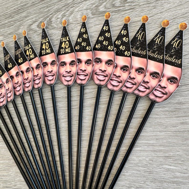 Custom Face Photo Cocktail Drink Stirrers, 40th Birthday Decor
