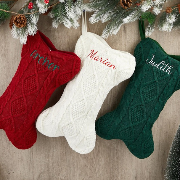 Personalized Dog Bone Christmas Stockings with Name