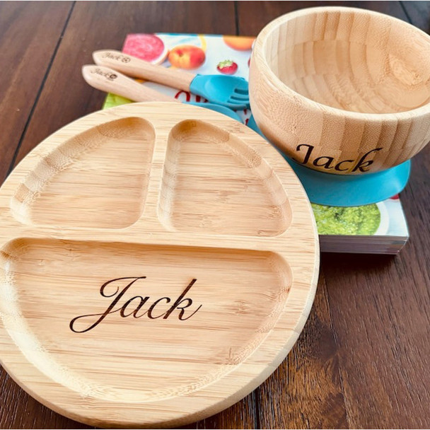 Personalized Baby Dining Set | Toddler Feeding| Name Plate | Custom Name Engraved Bow