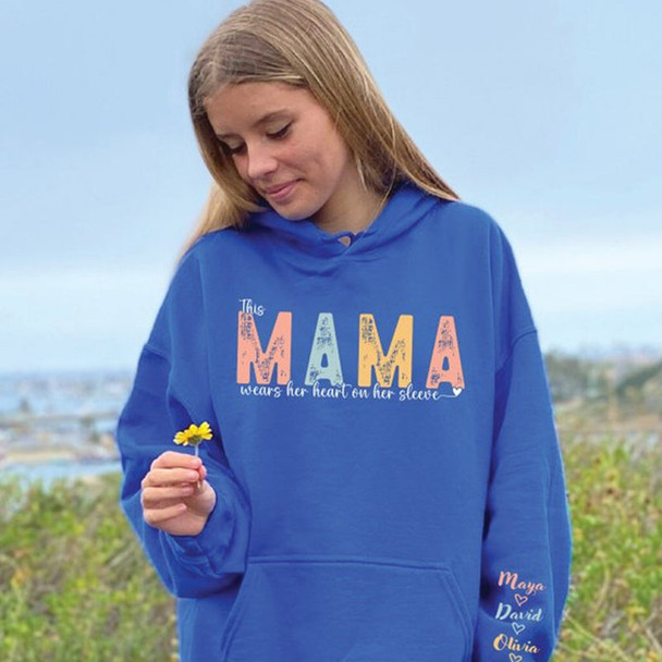 This Mama Wears Her Heart on Her Sleeve Custom Sweatshirt, Custom Mama Hoodie
