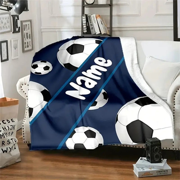Customizable soccer -Themed Flannel Blanket with Name