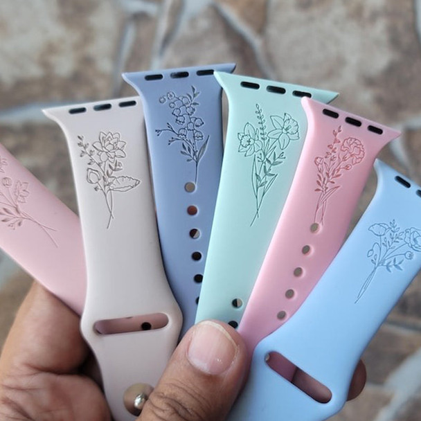 Birthday Flower, Birth Month Floral Wildflower Silicone Band Laser Engraved