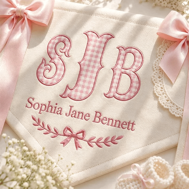 Embroidered Baby Banner, Monogram Hospital Sign, Birth Stats Tag