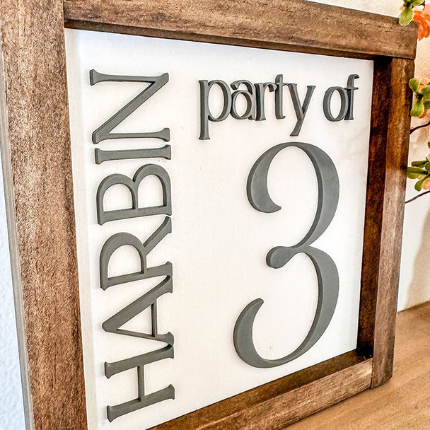 Party of 3 Sign, 3D Number Sign, Last Name Sign, Custom Family Name Sign