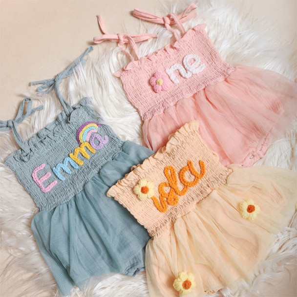 Custom Name Baby Tutu Dress, Hand Embroidered Baby Romper