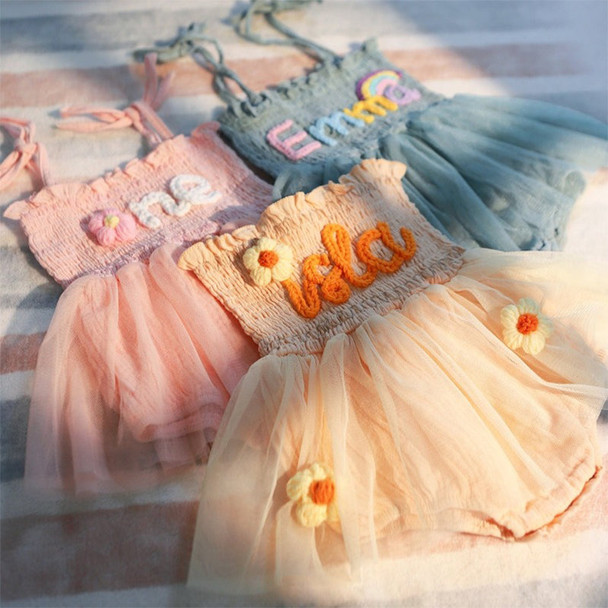 Custom Name Baby Tutu Dress, Hand Embroidered Baby Romper