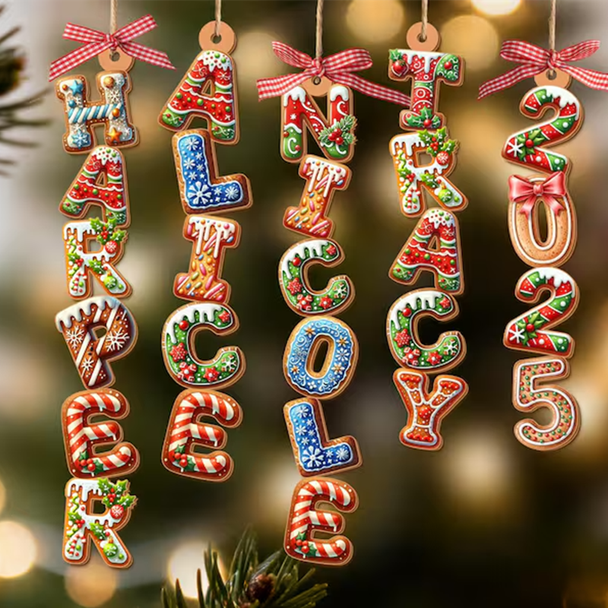 Custom Gingerbread Alphabet Ornament, Christmas Tag for Stockings,Kids Name Ornament