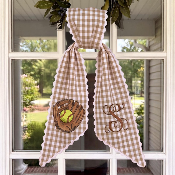 Football Monogram Sash a?? Tan Gingham Porch Decor