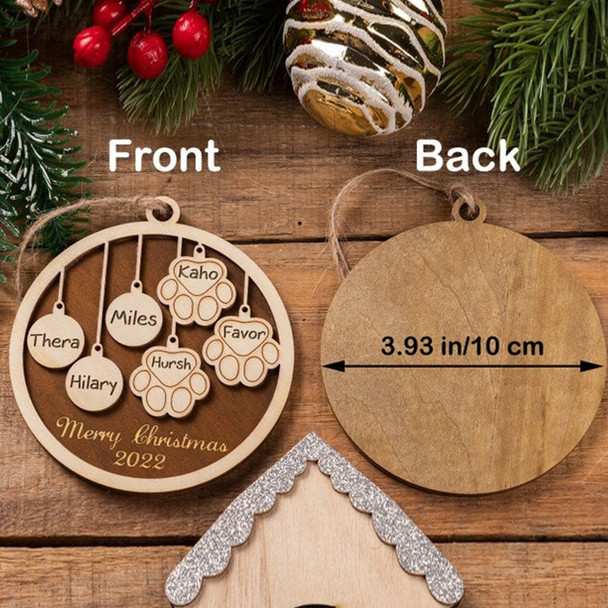 Custom Christmas Ornament,Personalized Family And Pet Ornament,Engraved Wood Ornament,Family And Pet Christmas Gift Decor