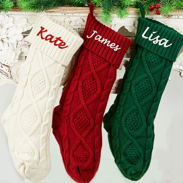 Custom Christmas Stocking with Name, Embroidered Knit Stocking, Monogram Christmas Stocking, Personalized Family Stocking, Holiday Decor