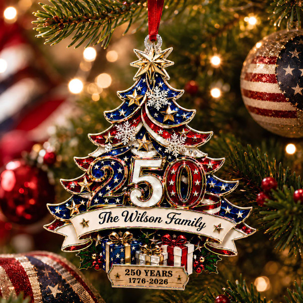 Custom 250th Anniversary Acrylic Ornament, Personalized  America Patriotic Family Christmas Tree Decor
