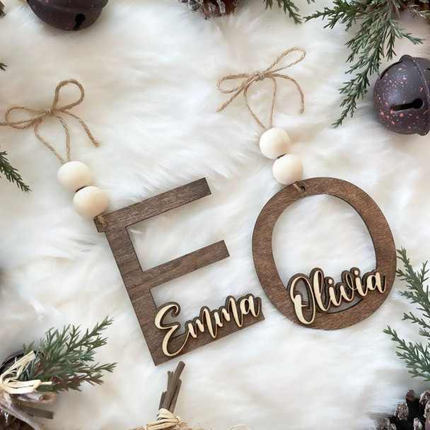 Personalized Name Wood Letter Christmas Ornament Laser Cut Christmas Decor Custom Name Ornament Bead Tags