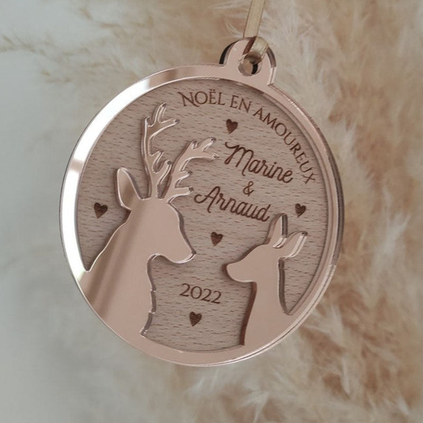 Personalized Christmas bauble - Deer family, doe, fawn - Family Christmas