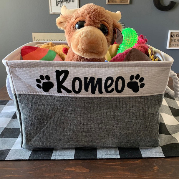 Cartoon Dog Toys Bin Storage, Dog Lovers Gift, Custom Dog Name