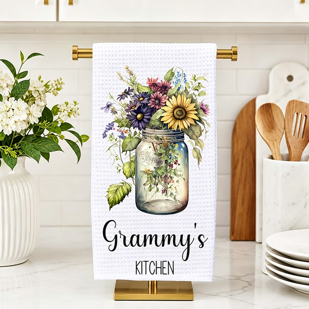 Personalized Wildflowers Jar Tea Dish Hand Kitchen Towel